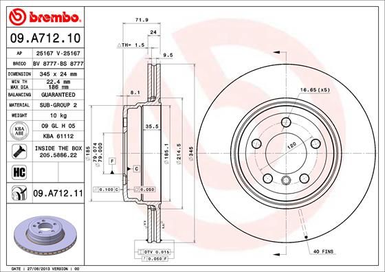 фото Тормозной диск brembo 09.a712.11