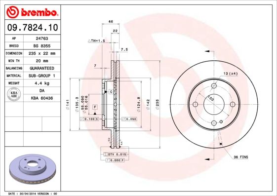 фото Тормозной диск brembo 09.7824.10