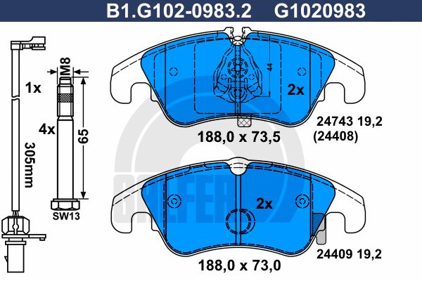 

Комплект тормозных дисковых колодок GALFER B1.G102-0983.2