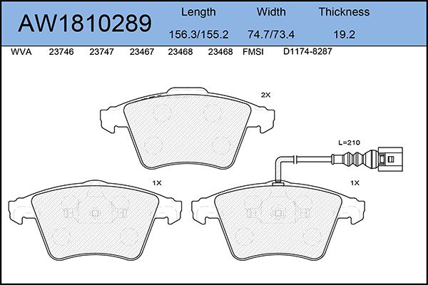 фото Комплект тормозных колодок, дисковый тормоз aywiparts aw1810289