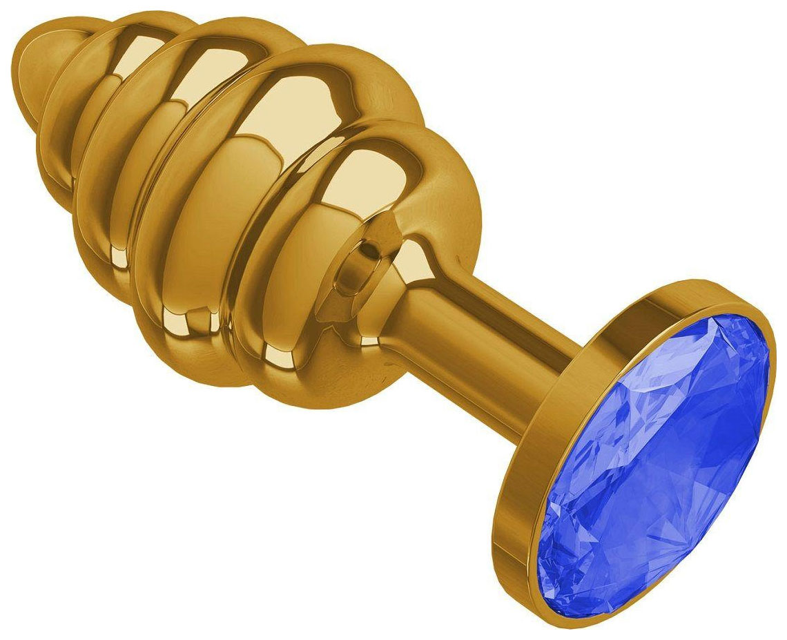 Золотистая пробка с рёбрышками и синим кристаллом 7 см