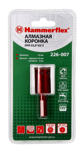 Алмазная коронка по керамограниту/стеклу Hammer Flex 226-007 (58970)