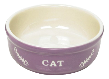 

Одинарная миска для кошек Nobby, керамика, фиолетовый, 0,24 л, миска для домашнего питомца керамика CAT 13,5x5 см, фиолетовая с рисунком