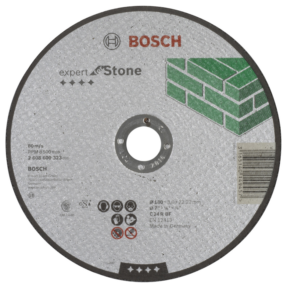 Диск отрезной абразивный Bosch КАМЕНЬ 180Х3 мм 2608600323 диск отрезной абразивный bosch металл 180х3 мм 2608600321