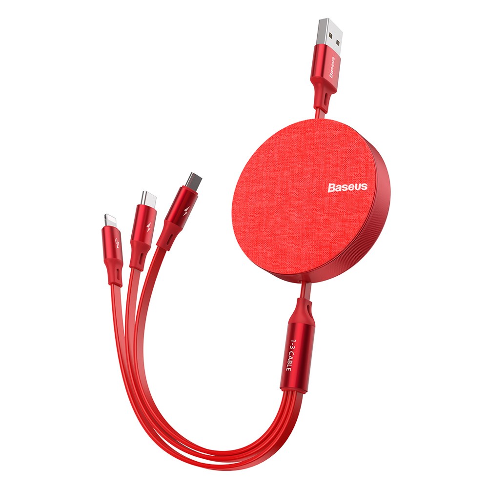 

Кабель Baseus Fabric Flexible Cable USB-Micro USB+Lightning+USB Type-C 3,5A 1.2м Red