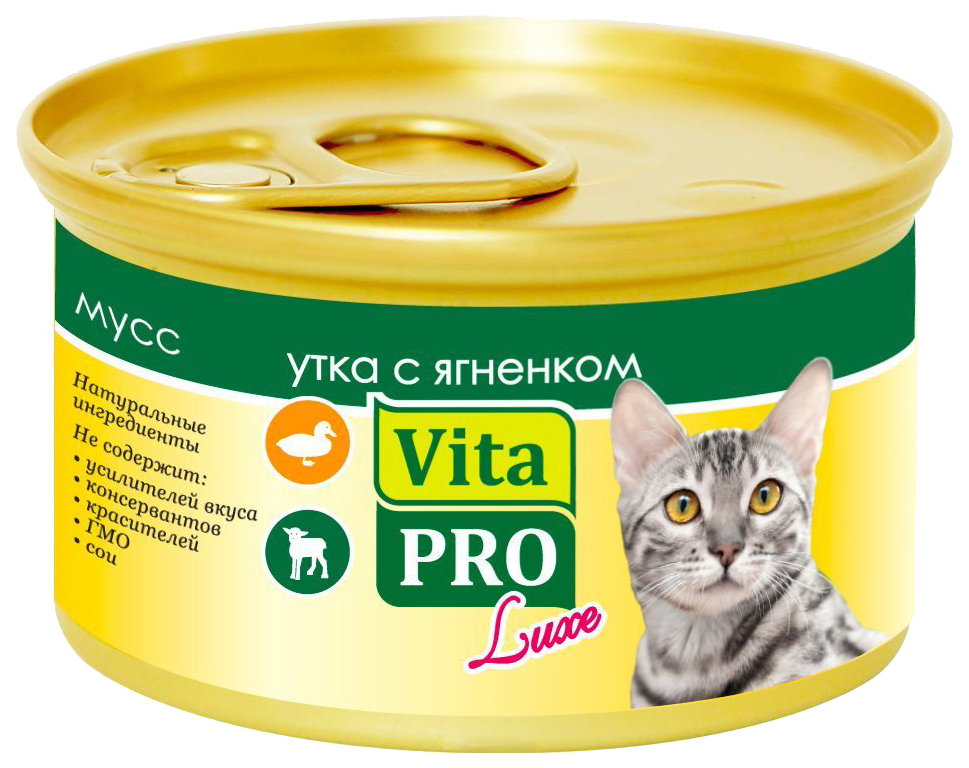 фото Консервы для кошек vitapro luxe, мусс с уткой и ягненком, 85г