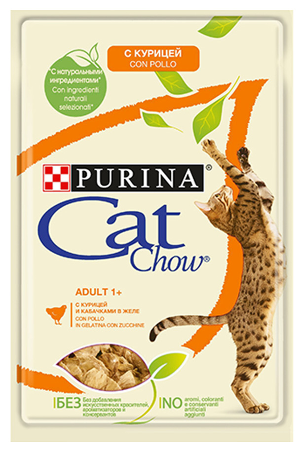 

Влажный корм для кошек Cat Chow Adult, с курицей и кабачком в желе, 24шт по 85г, Adult