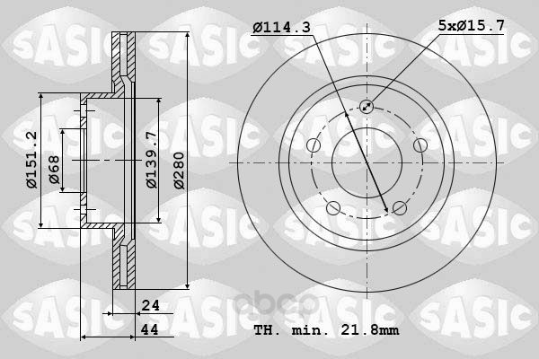 Тормозной диск SASIC для Renault Duster 11-, Fluence 10-, Megane 08- d=280 мм 6104017