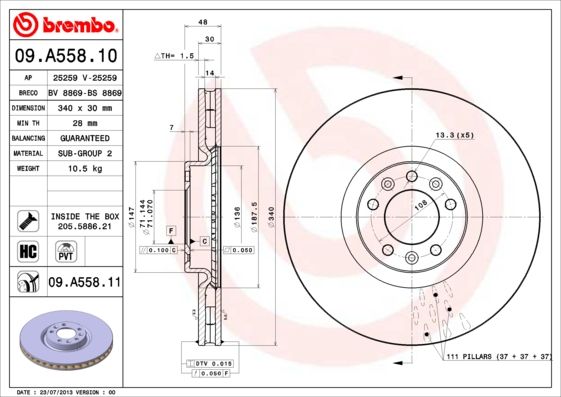 фото Тормозной диск brembo 09.a558.11