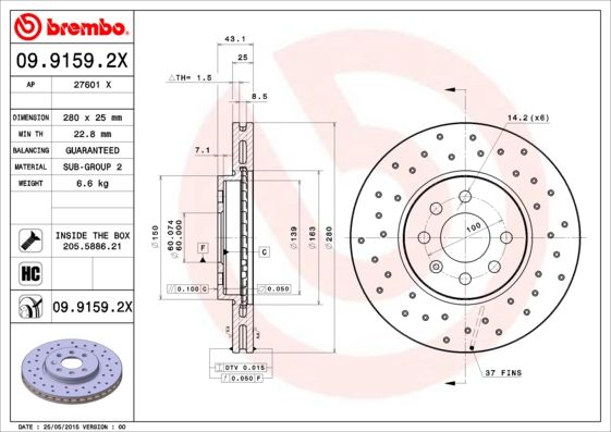 

Тормозной диск brembo 09.9159.2X