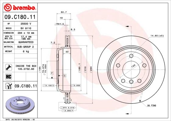 фото Тормозной диск brembo 09.c180.11