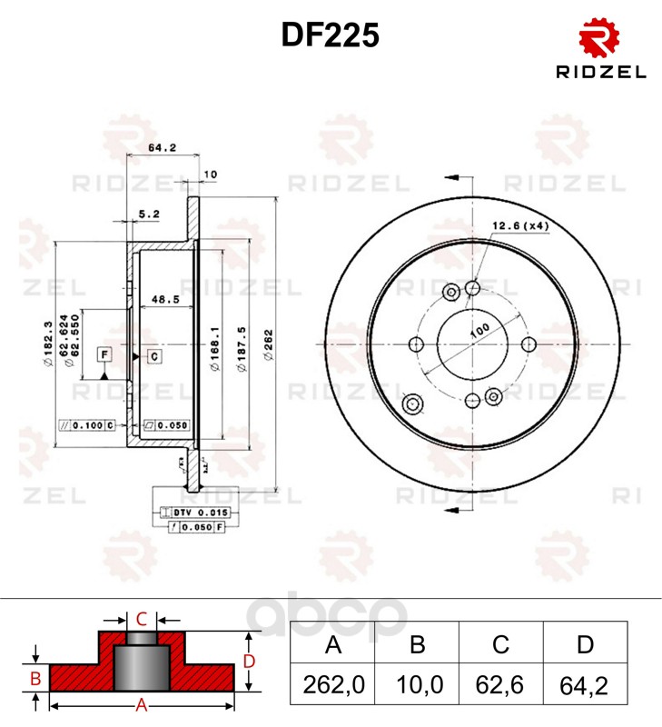 фото Тормозной диск ridzel df225 задний