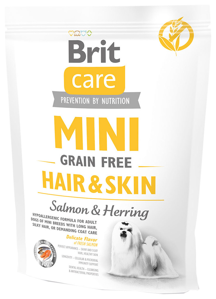 фото Сухой корм для собак brit care mini grain free hair&skin, для мелких пород, лосось, 0,4кг