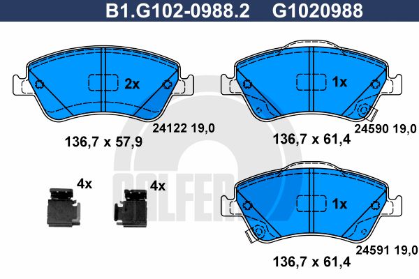 

Комплект тормозных дисковых колодок GALFER B1.G102-0988.2