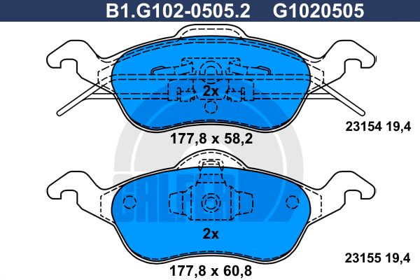 

Комплект тормозных дисковых колодок GALFER B1.G102-0505.2