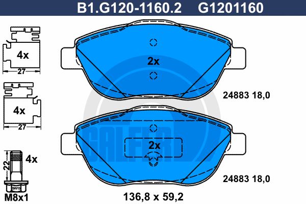 

Комплект тормозных дисковых колодок GALFER B1.G120-1160.2