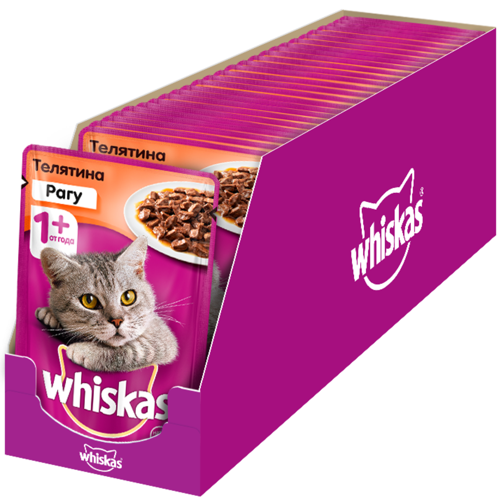 фото Влажный корм для кошек whiskas рагу с телятиной, 28 шт по 85г