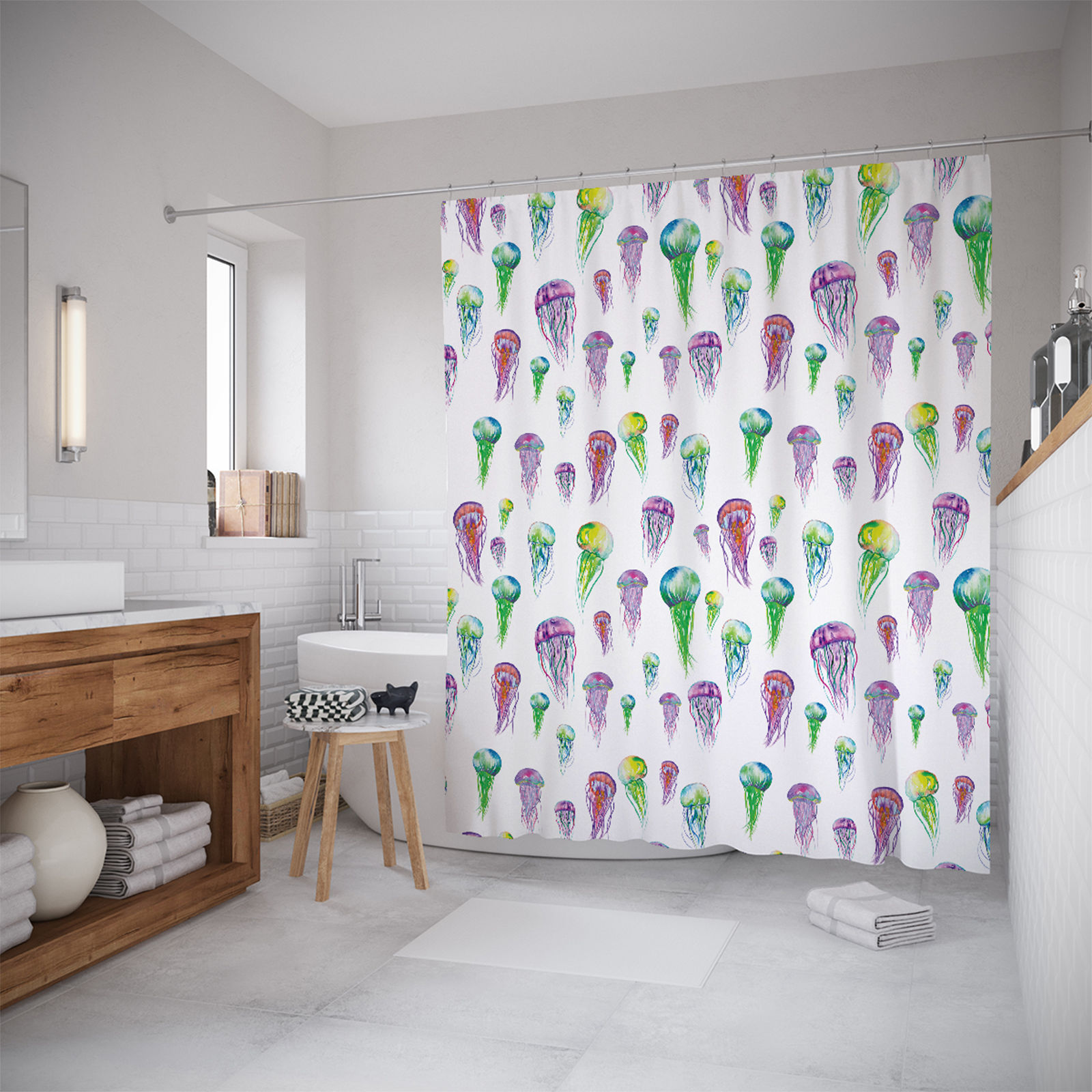 

Штора для ванной JoyArty «Летящие медузы» 180x200, Белый