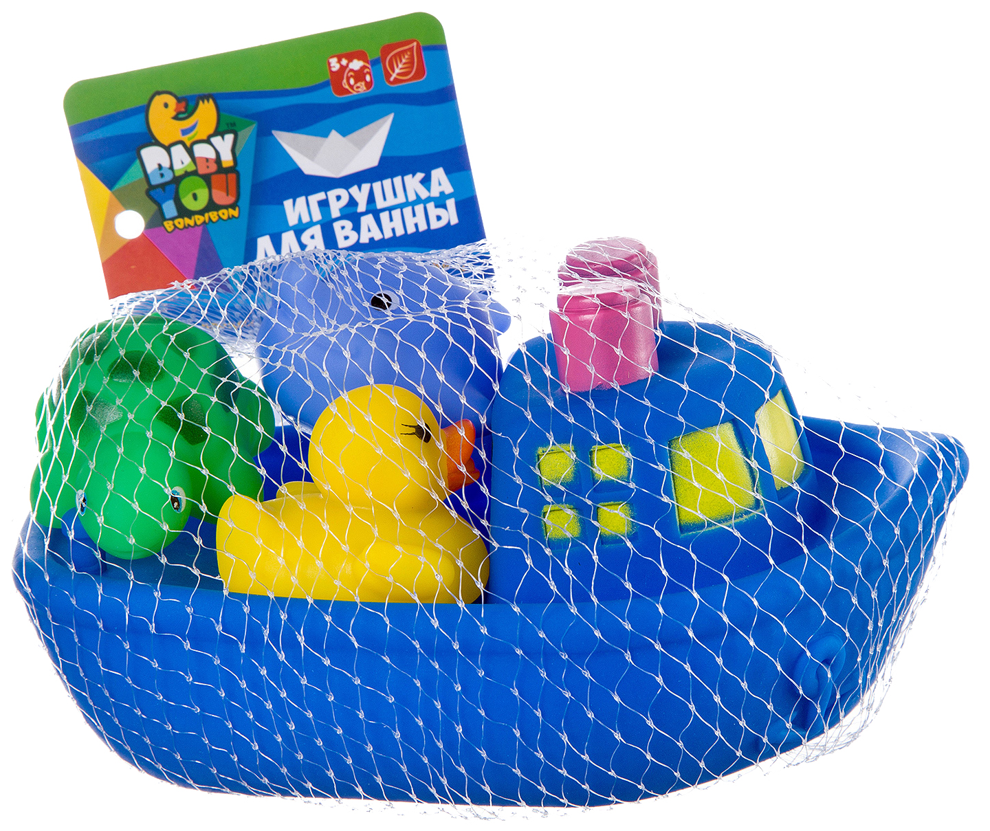 

Игрушка для купания BONDIBON Корабль, дельфин, утенок, черепаха ВВ2755, Синий;желтый;зеленый
