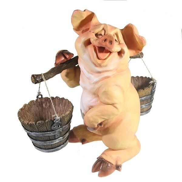 

Фигура декоративная Свинка с коромыслом (без пятен), L22W19H34