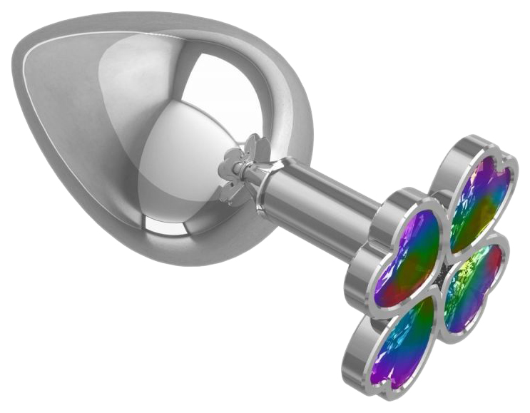 фото Серебристая анальная пробка-клевер с радужным кристаллом 9,5 см сумерки богов