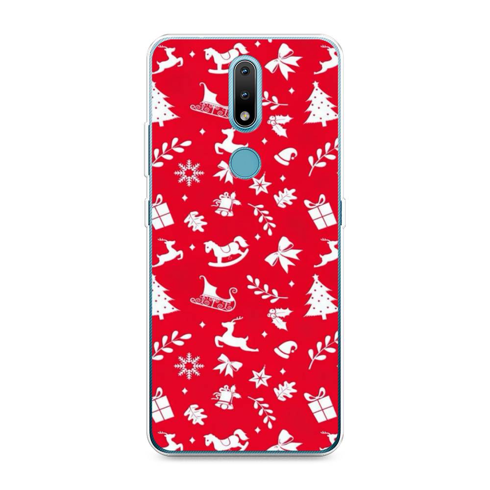 

Чехол на Nokia 2.4 "Красный новогодний фон", Красный;белый, 123850-5