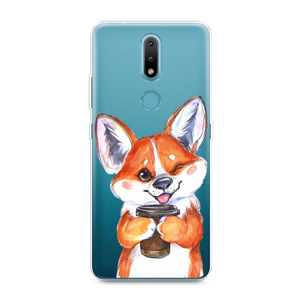 

Чехол на Nokia 2.4 "Корги с кофе", Оранжевый;белый, 123850-4