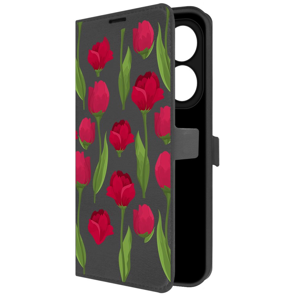 

Чехол-книжка Krutoff Eco Book для INFINIX Smart 8 Pro Розы паттерн (черный)