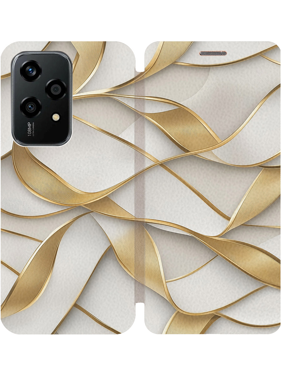 

Чехол-книжка на Honor 200 lite с принтом "Волны из золота" золотой, Белый;золотистый, 783979031