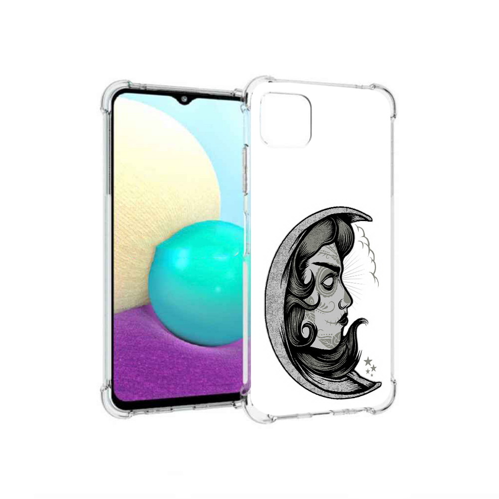 

Чехол MyPads Tocco для Samsung Galaxy A22 черно белая луна с лицом, Прозрачный, Tocco