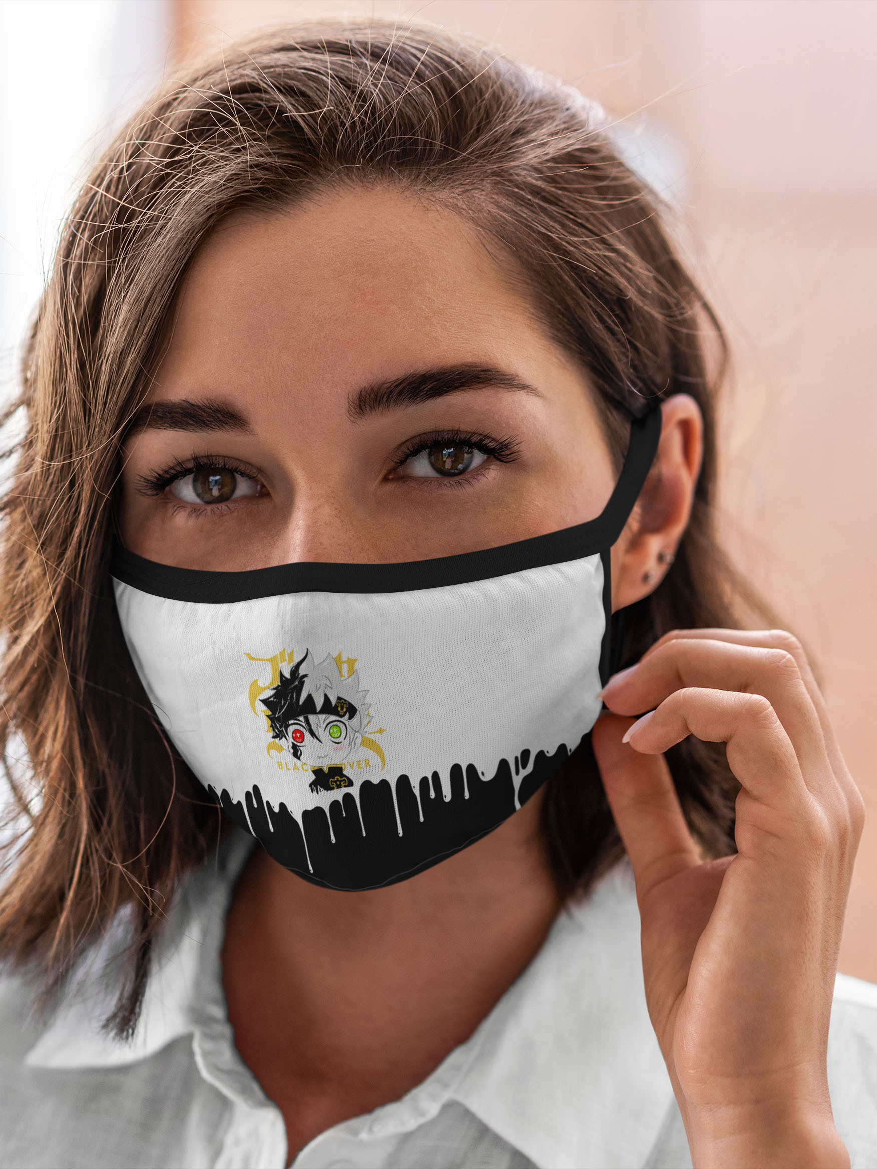 

Многоразовая маска унисекс Burnettie Черный Клевер Аста Белая Краска, Разноцветный, Черный Клевер Аста Белая Краска