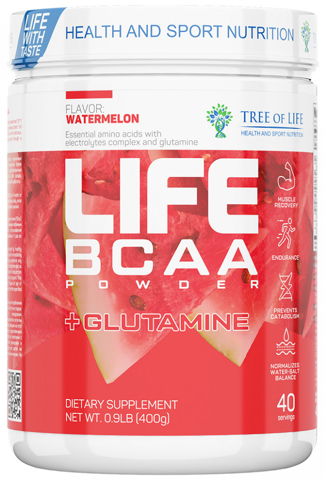 фото Аминокислоты tree of life life bcaa+glutamine 400 г watermelon