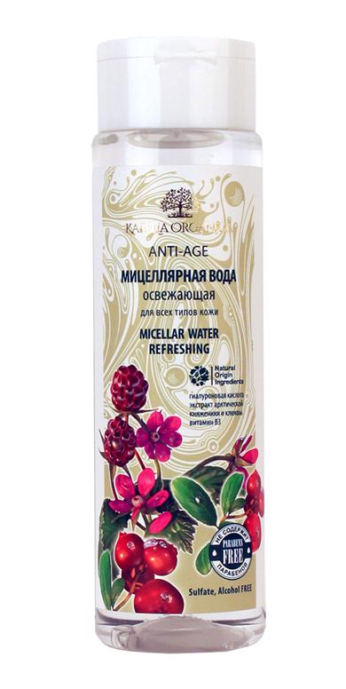 Освежающая мицеллярная вода для всех типов кожи Karelia Organica Anti-Age 250 мл лосьон для подготовки кожи перед депиляцией с экстрактами мяты и березы