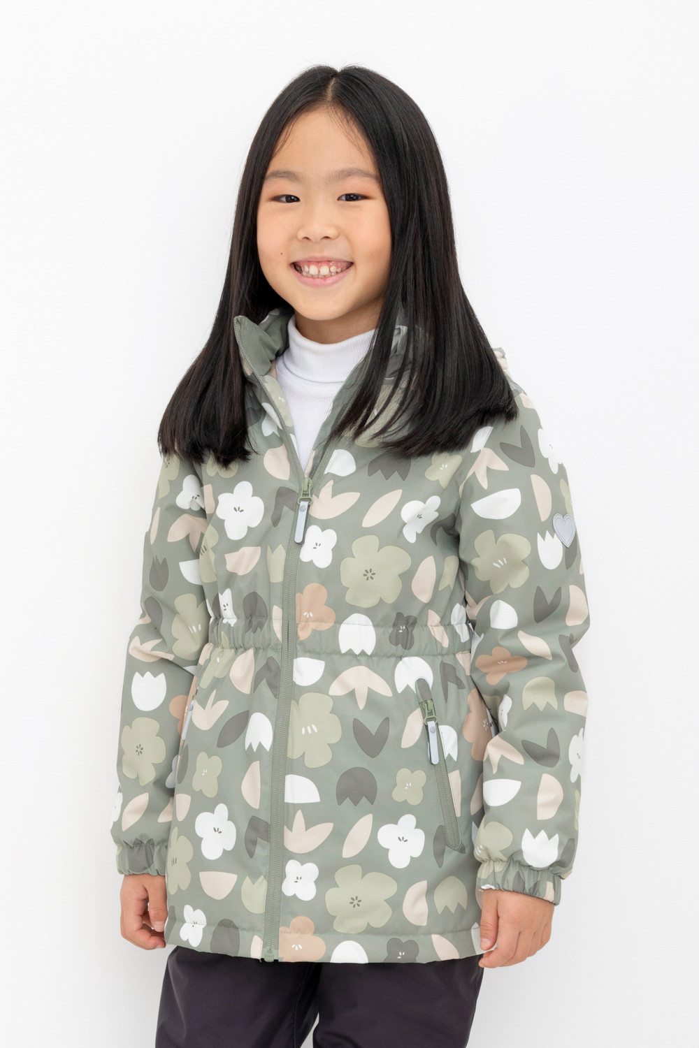 Куртка детская Crockid 1G JKT 024 1, оливковый хаки,зеленые цветы, 110