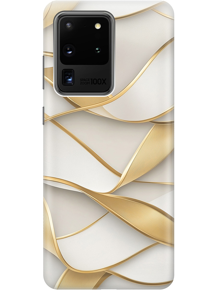 

Силиконовый чехол на Samsung Galaxy S20 Ultra с принтом "Волны из золота", Прозрачный;белый;золотистый, 722628631