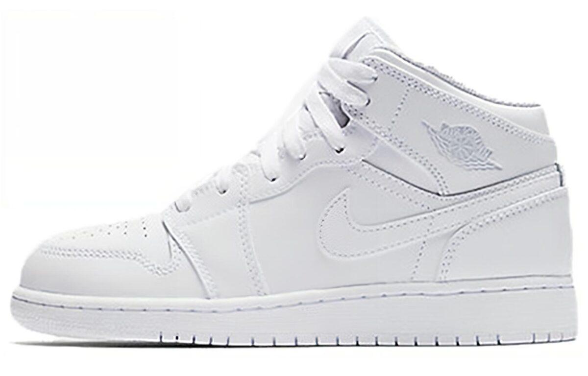 

Кеды унисекс Jordan Air Jordan 1 Mid GS белые 37.5 EU, Белый, Air Jordan 1 Mid GS