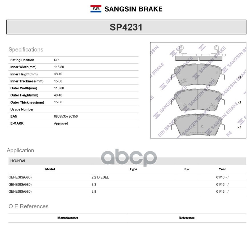 

Тормозные колодки Sangsin brake дисковые SP4231