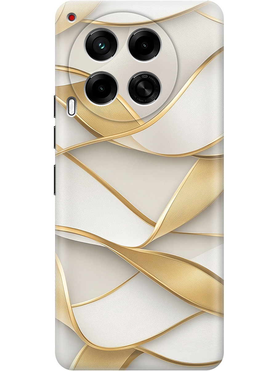 

Силиконовый чехол на Tecno Camon 30 4g/30 5g с принтом "Волны из золота", Прозрачный;белый;золотистый, 782632431