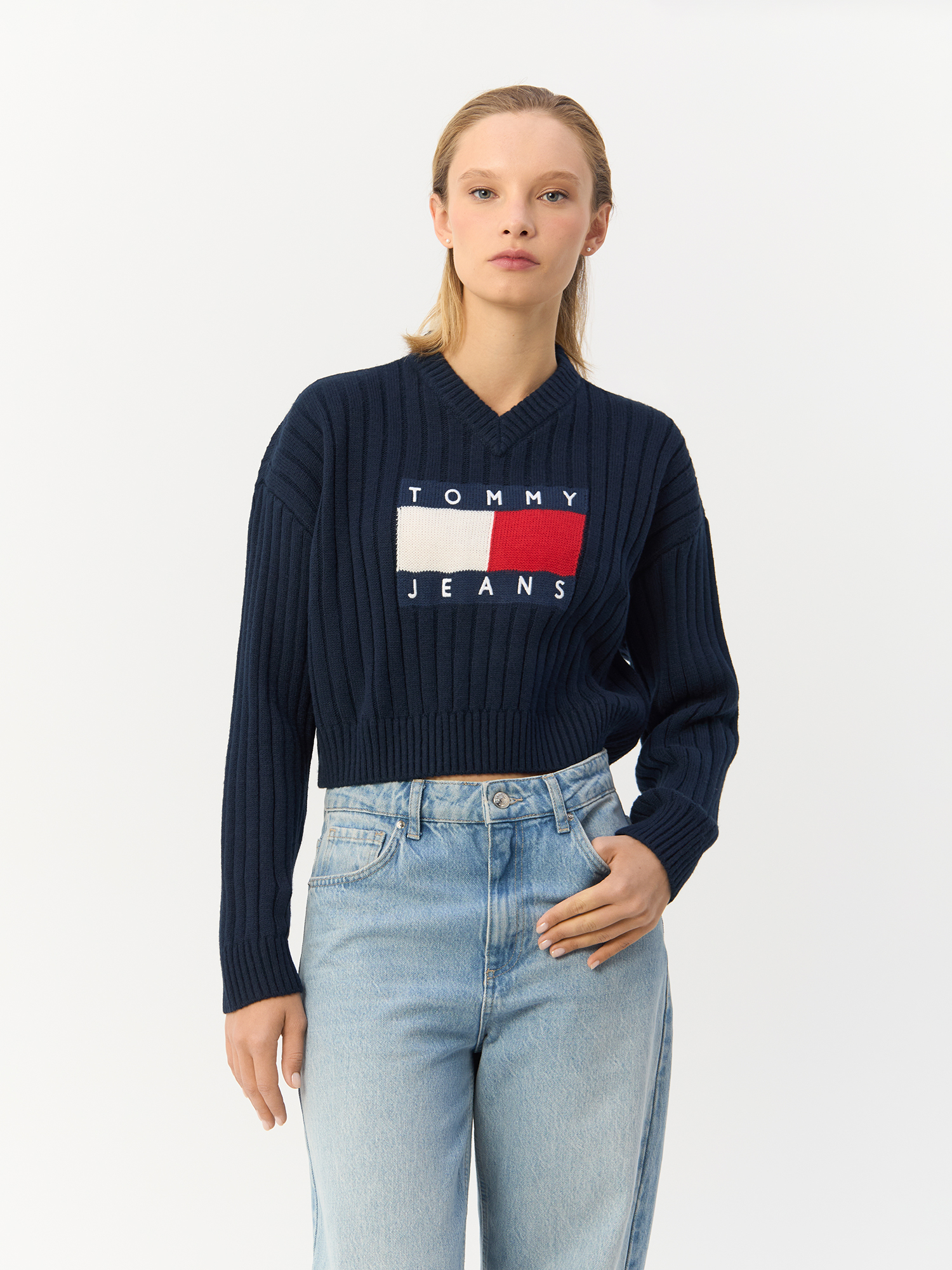 Пуловер женский Tommy Hilfiger Tjw Vnck Center Flag DW0DW18528 синий L