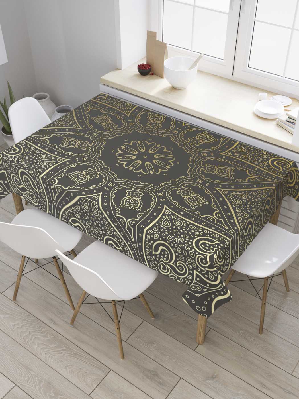 

Скатерть прямоугольная JoyArty "Завитки Востока" из сатена, 120x145 см, Зеленый, Завитки Востока