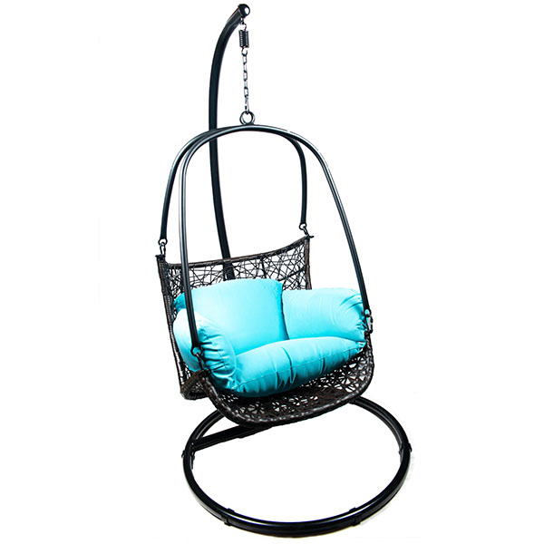Подвесное кресло черное Foodatlas E8012 Малибу голубая подушка