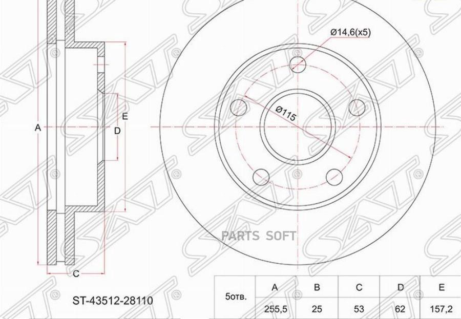 

SAT Диск тормозной перед TOYOTA TOWN/LITE ACE NOAH 4WD CR5#/SR50/ESTIMA CXR1#/2# TCR1#/2#