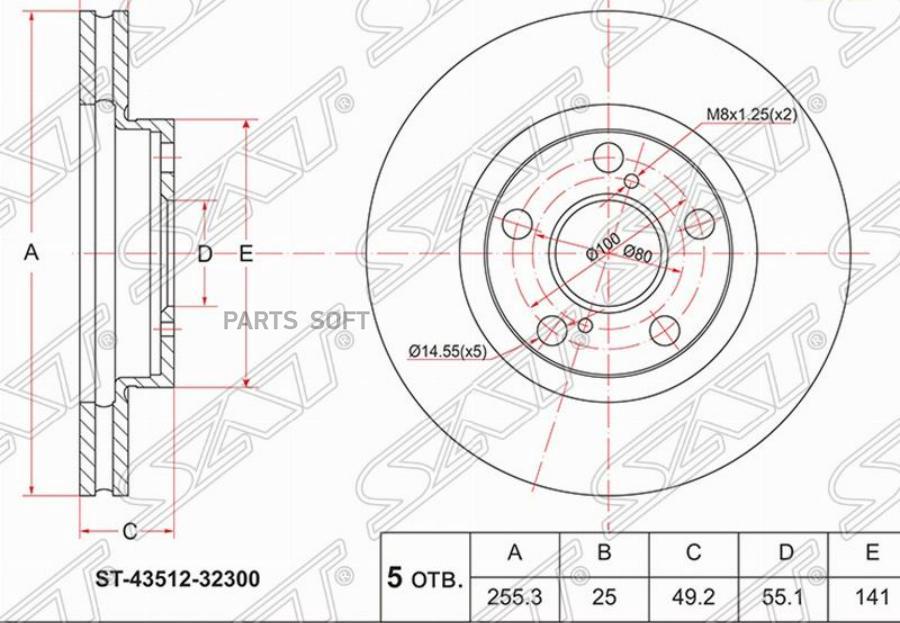 SAT Диск тормозной перед TOYOTA ARDEO/OPA/PREMIO/ALLION/CORONA ZZV50/ZT240/CT10/ZZT230