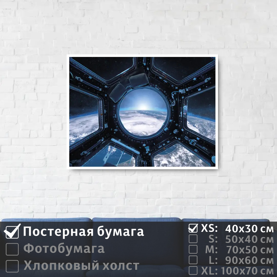 

Постер на стену ПолиЦентр Вид из иллюминатора космической станции 40х30 см, ВидИзИллюминатораКосмическойСтанции