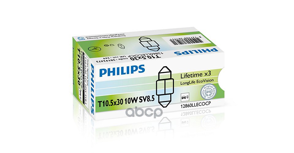 фото Лампа festoon t10,5x30 long life eco 12v 10w cp philips арт. 12860llecocp