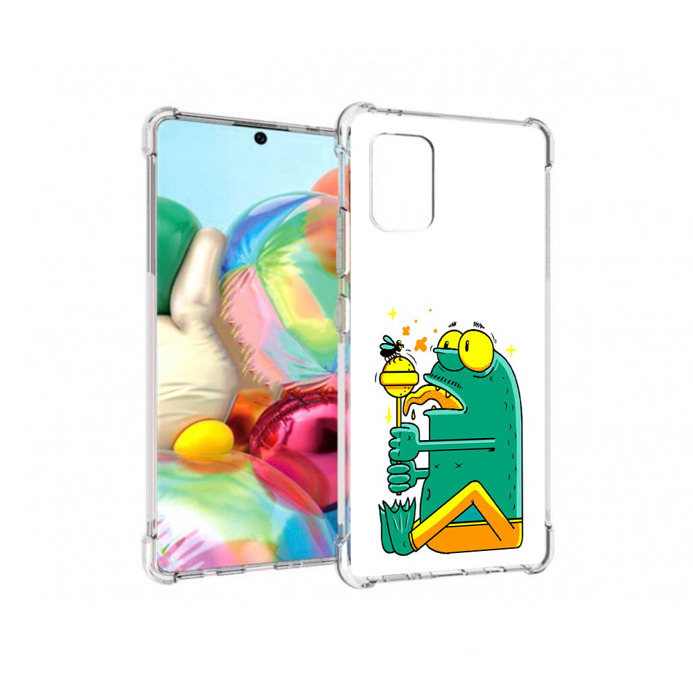 

Чехол MyPads Tocco для Samsung Galaxy A71 Зеленая лягушка с чупа чупсом (PT226912.529.85), Прозрачный, Tocco