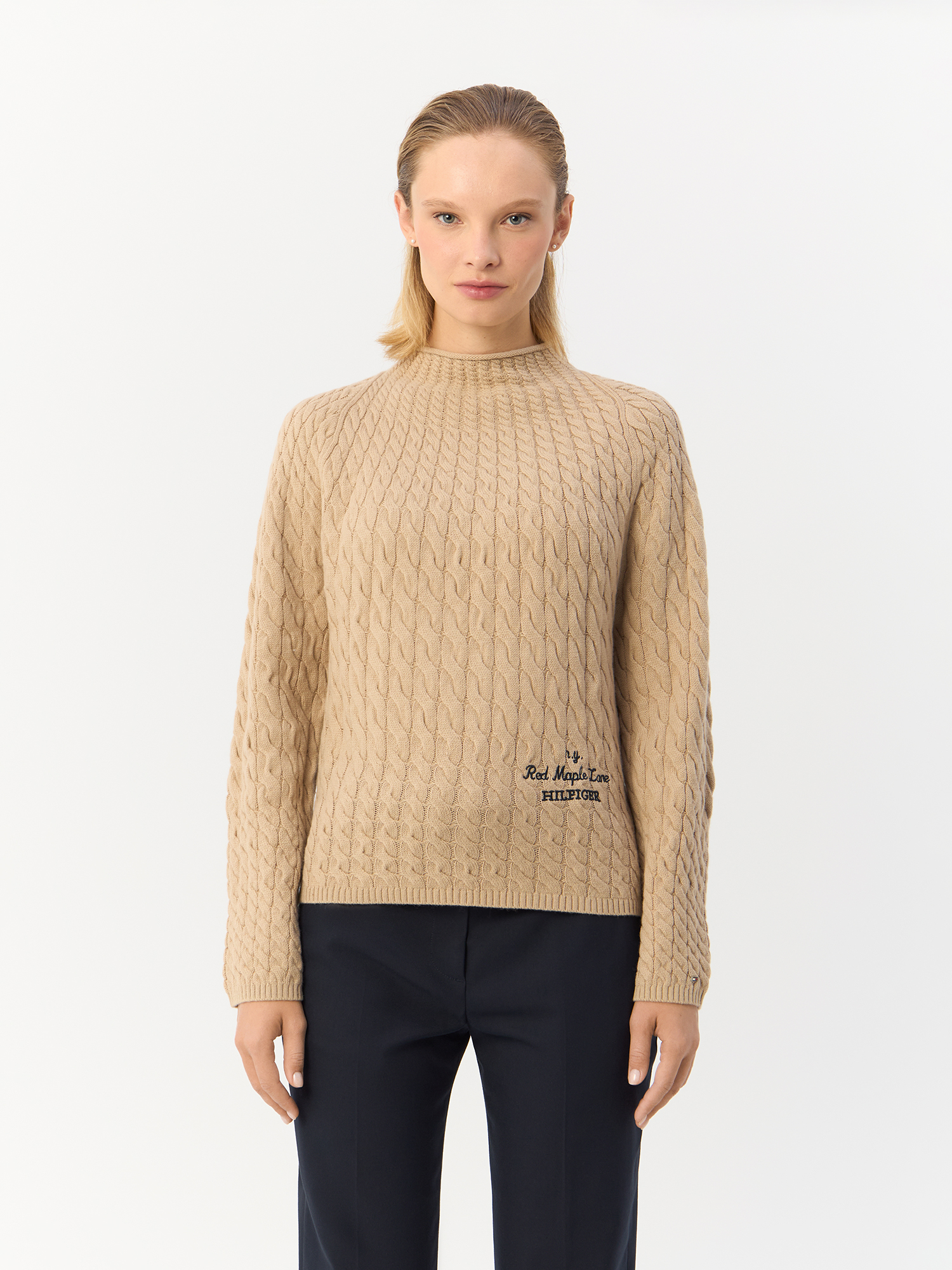 Свитер женский Tommy Hilfiger Wool Blend Cable Mock WW0WW42144 L Бангладеш бежевый