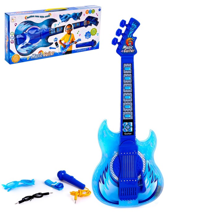 фото Игрушка музыкальная гитара «играй и пой», с микрофоном, звуковые эффекты, цвет синий nobrand
