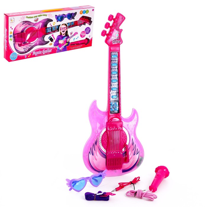 фото Игрушка музыкальная гитара «играй и пой», с микрофоном, звуковые эффекты, цвет розовый nobrand