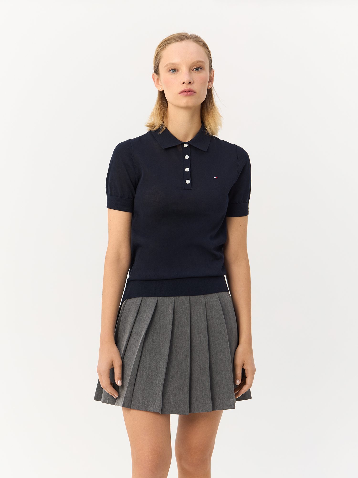 

Футболка женская TOMMY HILFIGER Short Sleeve Polo Collar Jumper WW0WW42147 синяя S, Синий, Short Sleeve Polo Collar Jumper